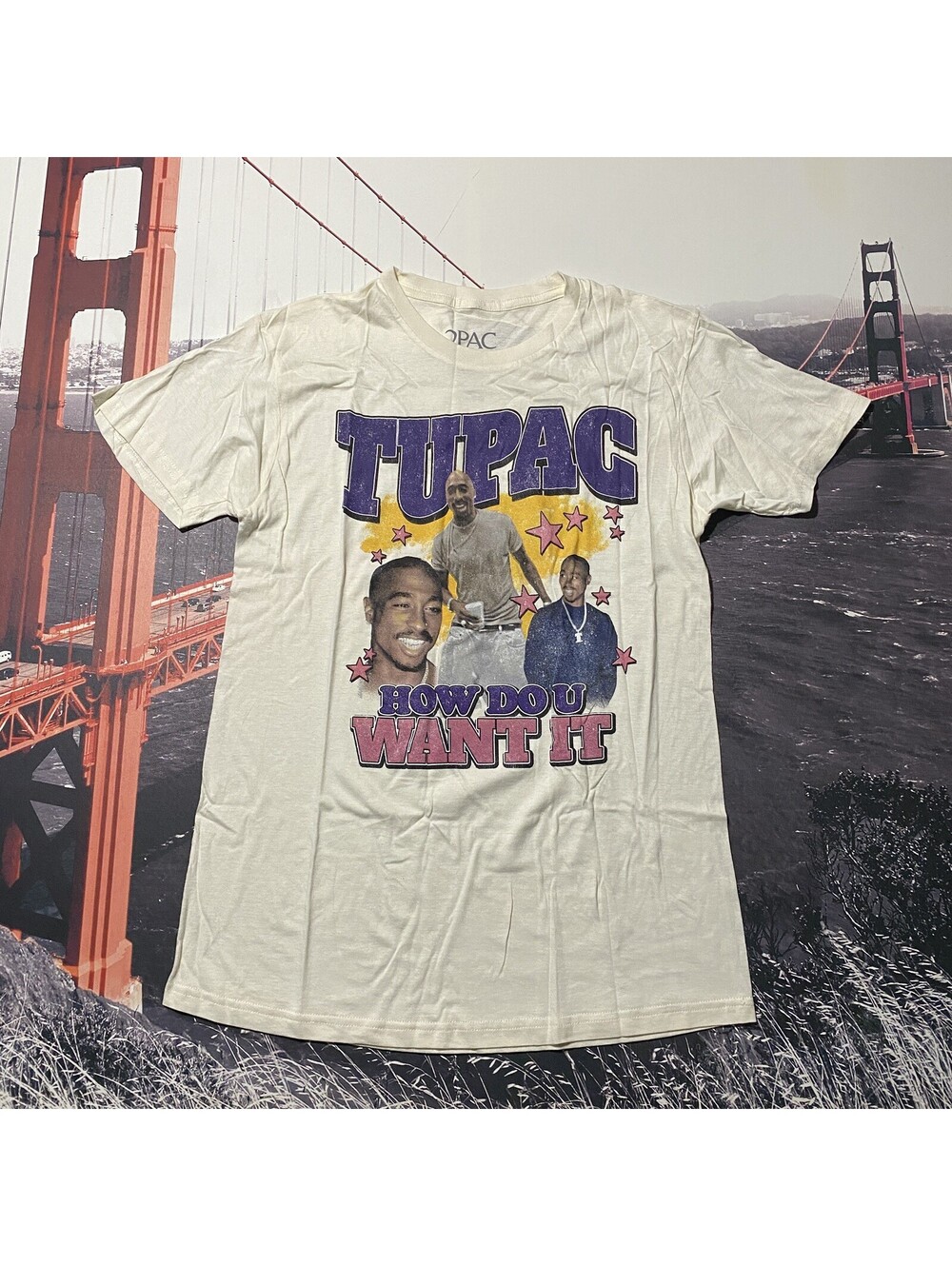 2Pac T-Shirt Mens M Beige How Do U Want It Graphic Tee Rap Hip Hop 100% Cotton